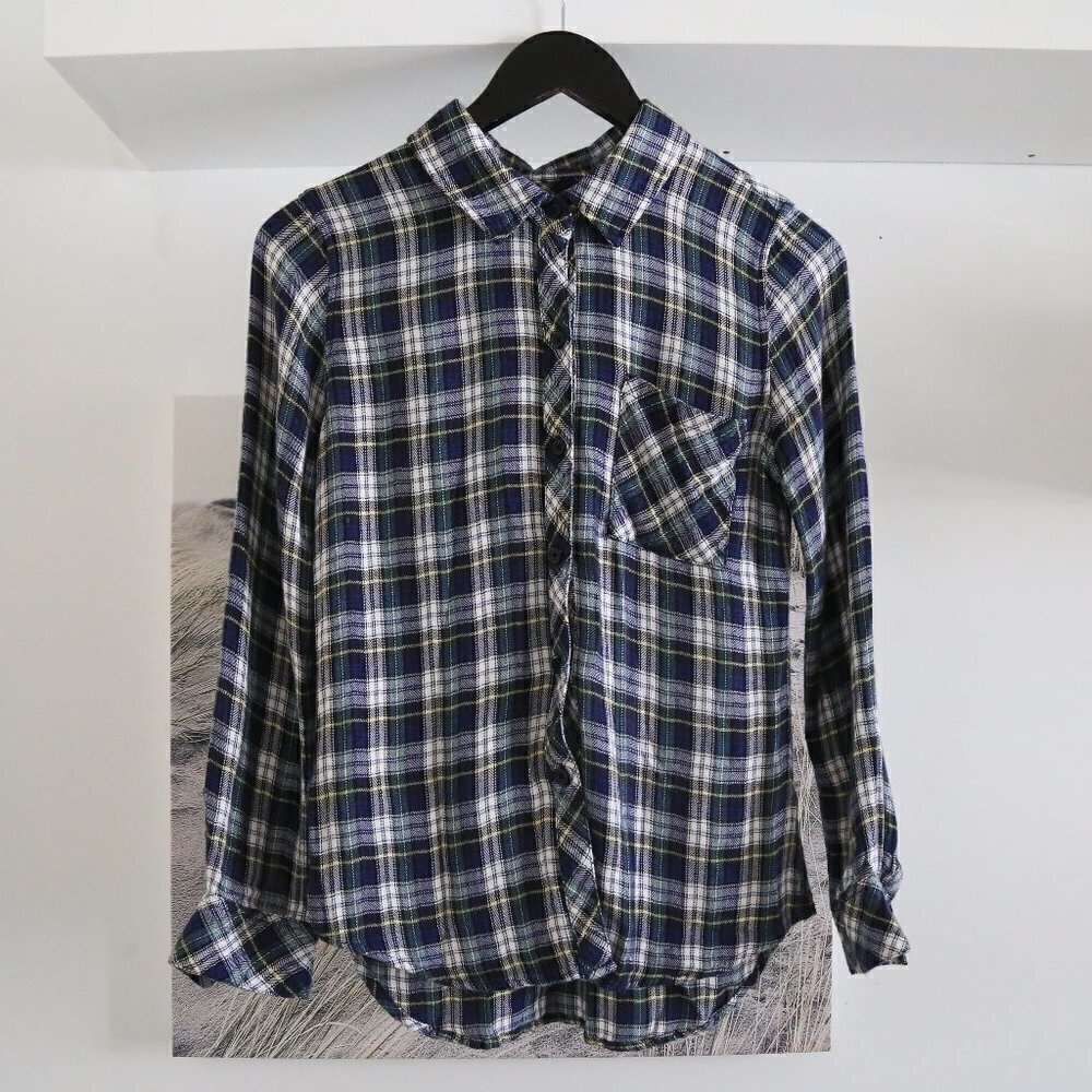 Rails Hunter Plaid Blue Green Collared Long Sleeve Shirt Womens Size XS Casual